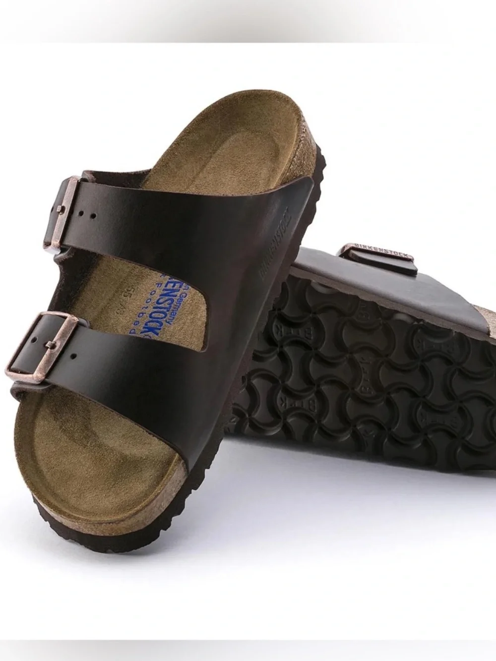 Birkenstock Men's Arizona  Black Leather Bronze Buckle  SZ 44 11M